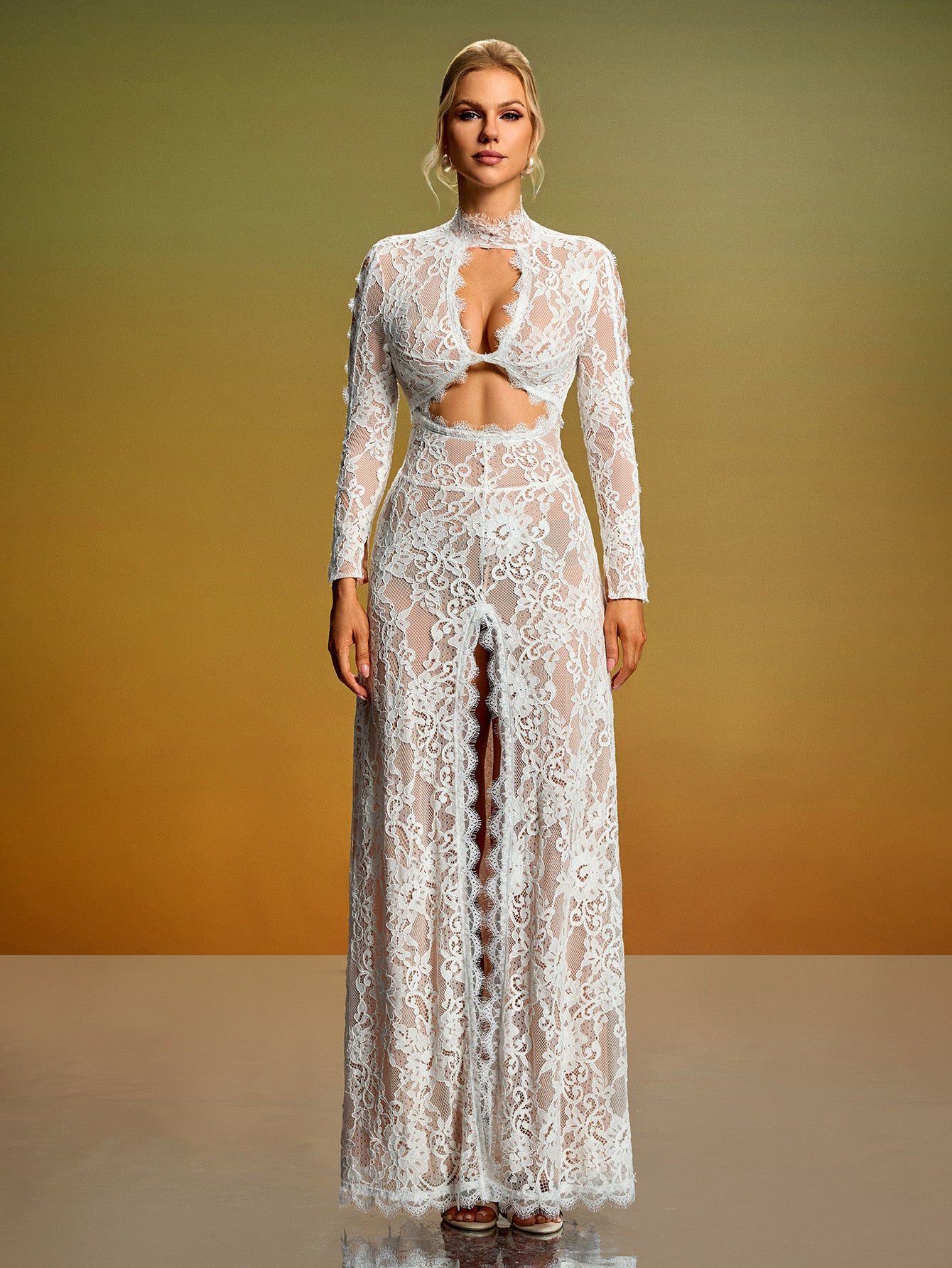 Open Back Cutout Lace Maxi Dress