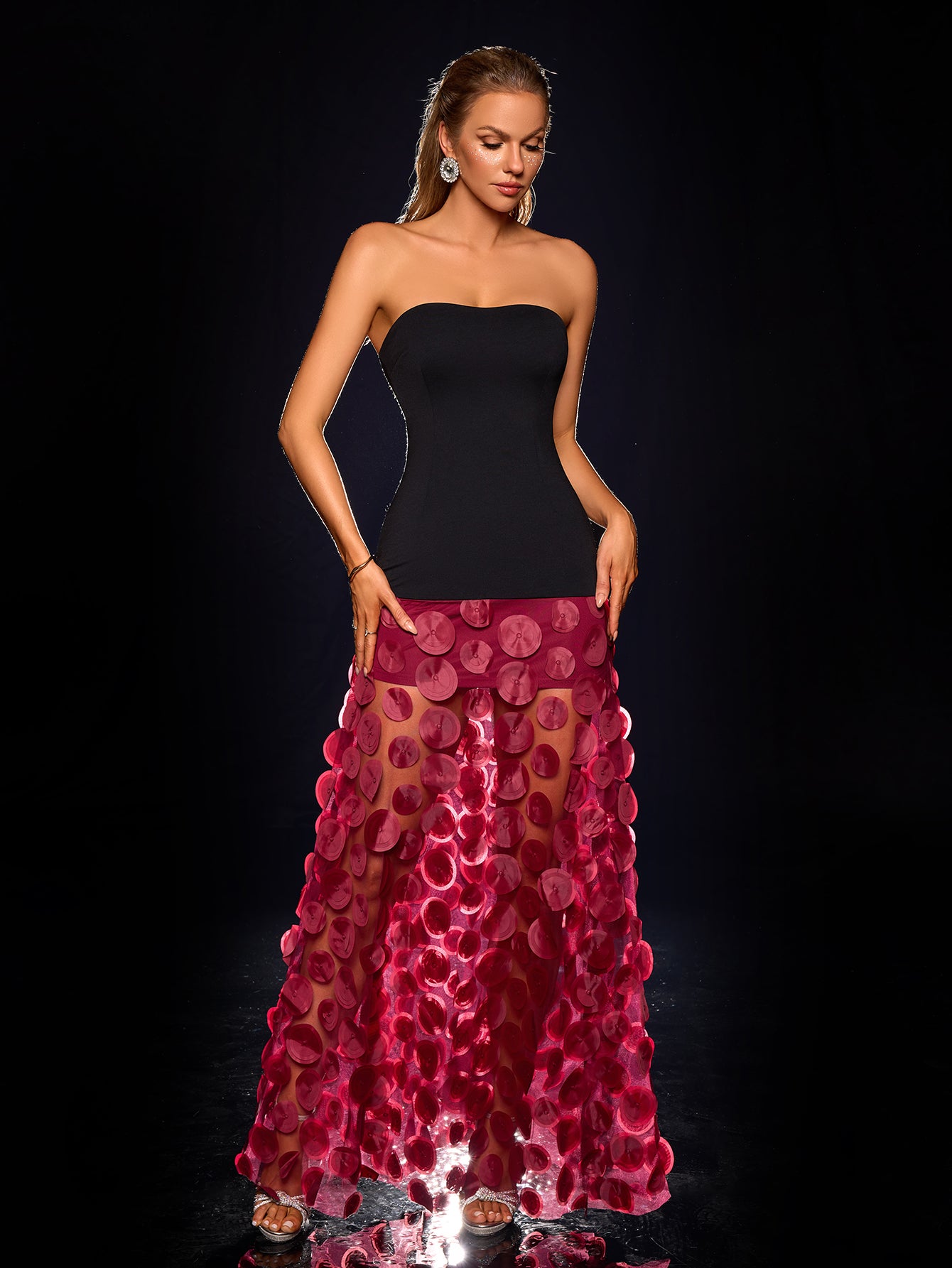 Harper Strapless Mesh A-Line Maxi Dress