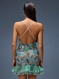 Floral Embroidered Open Back Mini Dress