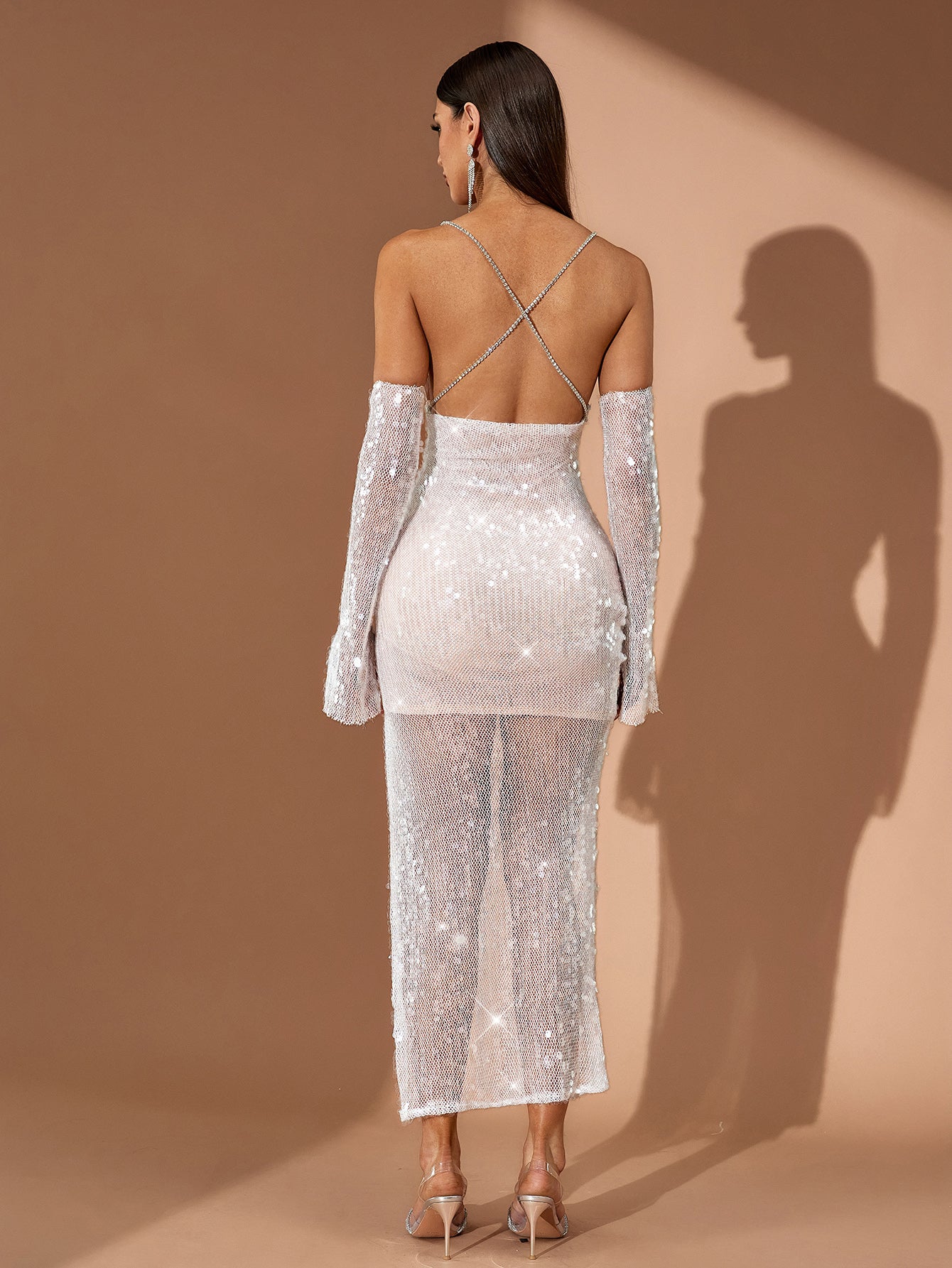 See Through Mesh Backless Midi Dress
