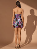 Halter Floral-Embroidered Sequin Mini Dress