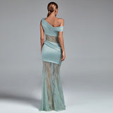 Asymmetric Buckled Lace and Satin Maxi Dress
