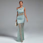 Asymmetric Buckled Lace and Satin Maxi Dress