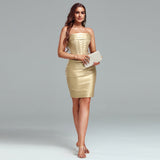 Strapless Leather Midi Bodycon Dress