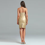 Strapless Leather Midi Bodycon Dress