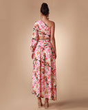 One Shoulder Chain Floral Maxi Dress