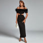 Strappy Feather Short Sleeve Maxi Exposed Waist Dress