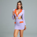 V Neck Exposed Waist Mini Bodycon Dress