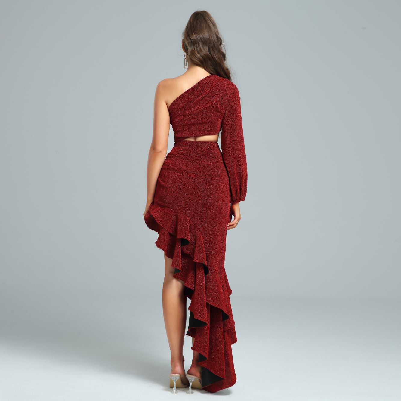 One Shoulder Exposed Waist Bodycon Dress