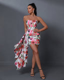 Floral Print Draped Mini Dress