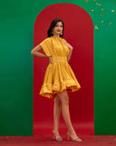 Yellow Cape-effect Belted Mini Dress
