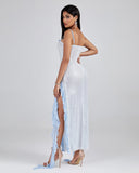 Blue Ruffle Detail Sequin Maxi Dress