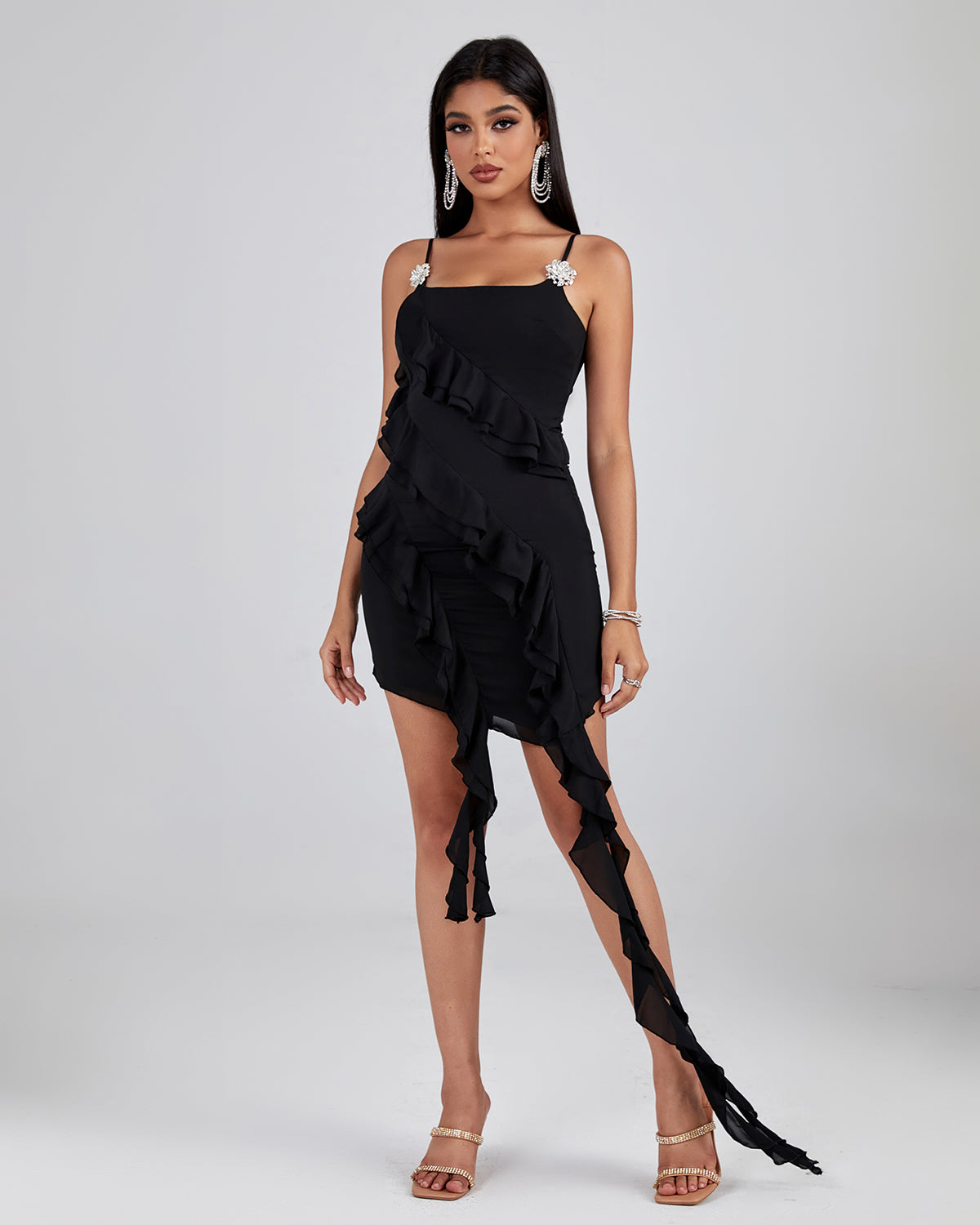 Asymmetric Ruffled Mini Dress