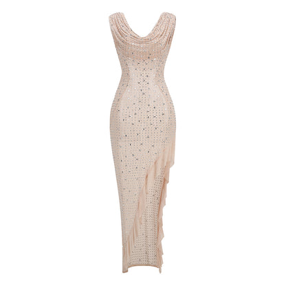 Round Neck Sleeveless Rhinestone Maxi Dress KLYM001