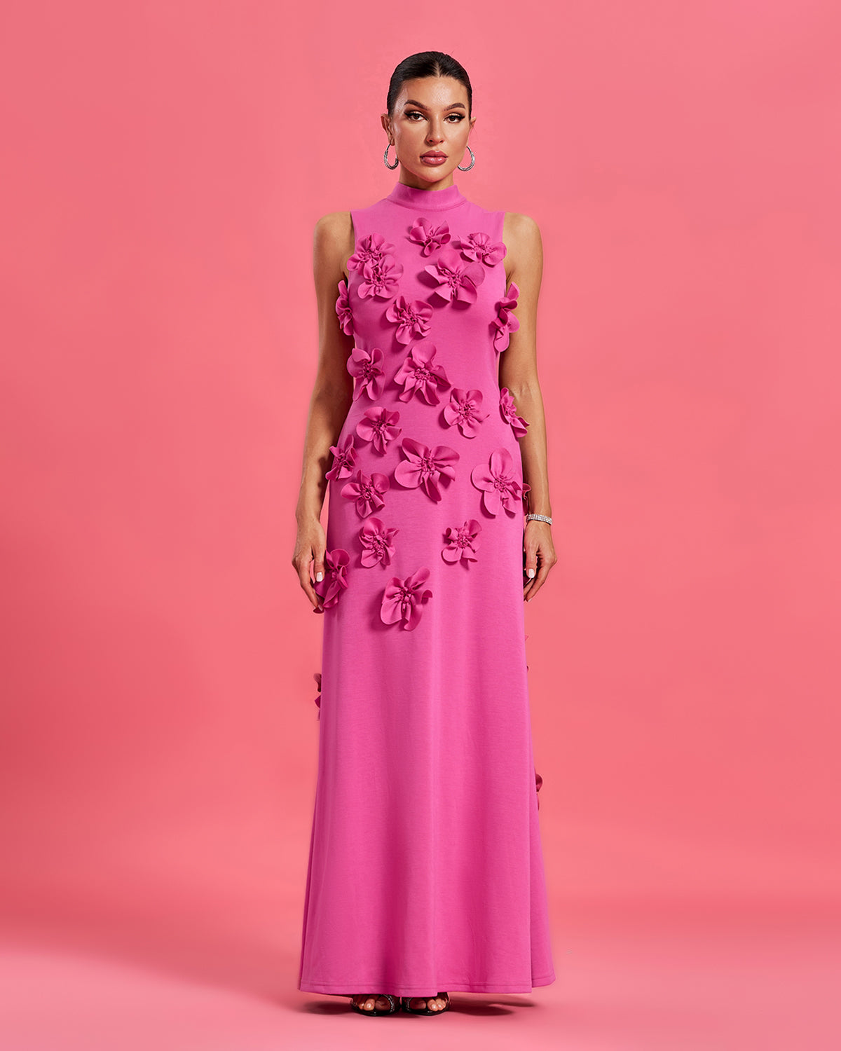 Floral-Embellished Bow-Tie Neck Maxi Dress