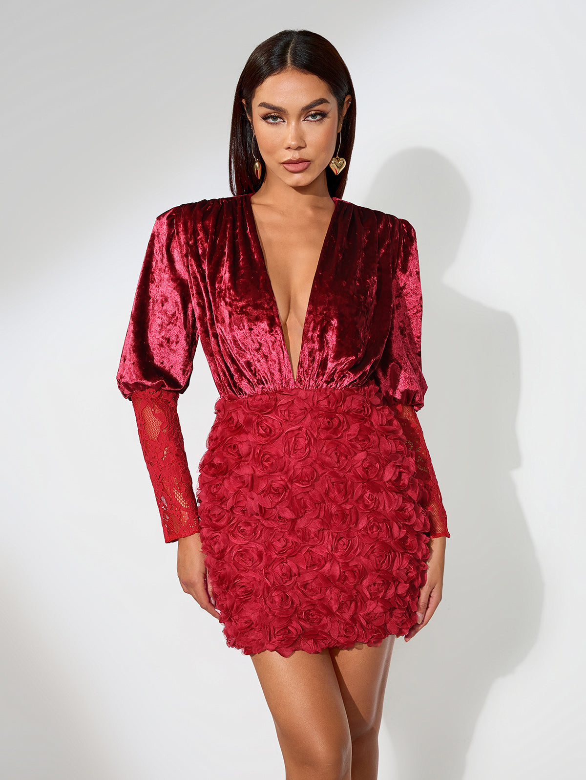 Low Cut Splicing Velvet Mini Dress