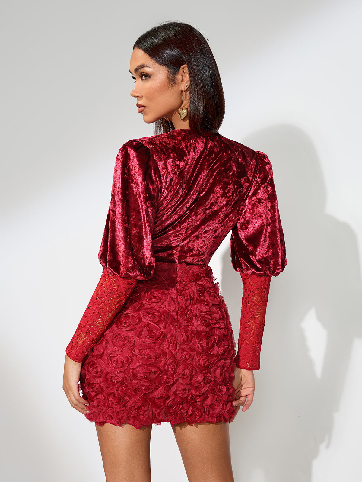 Low Cut Splicing Velvet Mini Dress