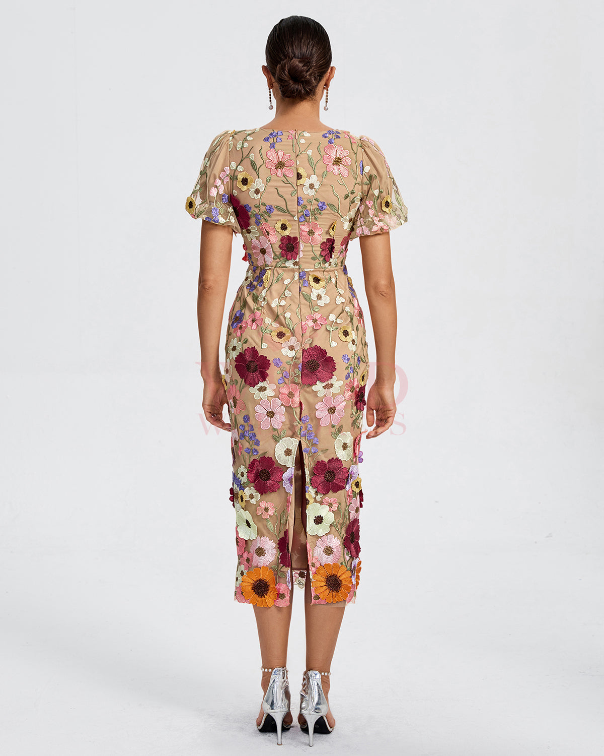 Maraya V-Neck 3D Floral Midi Dress