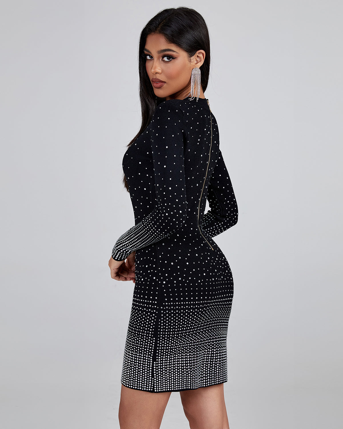 V Neck Rhinestone Mini Dress