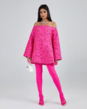 Off Shoulder Jacquard Loose Fitting Dress