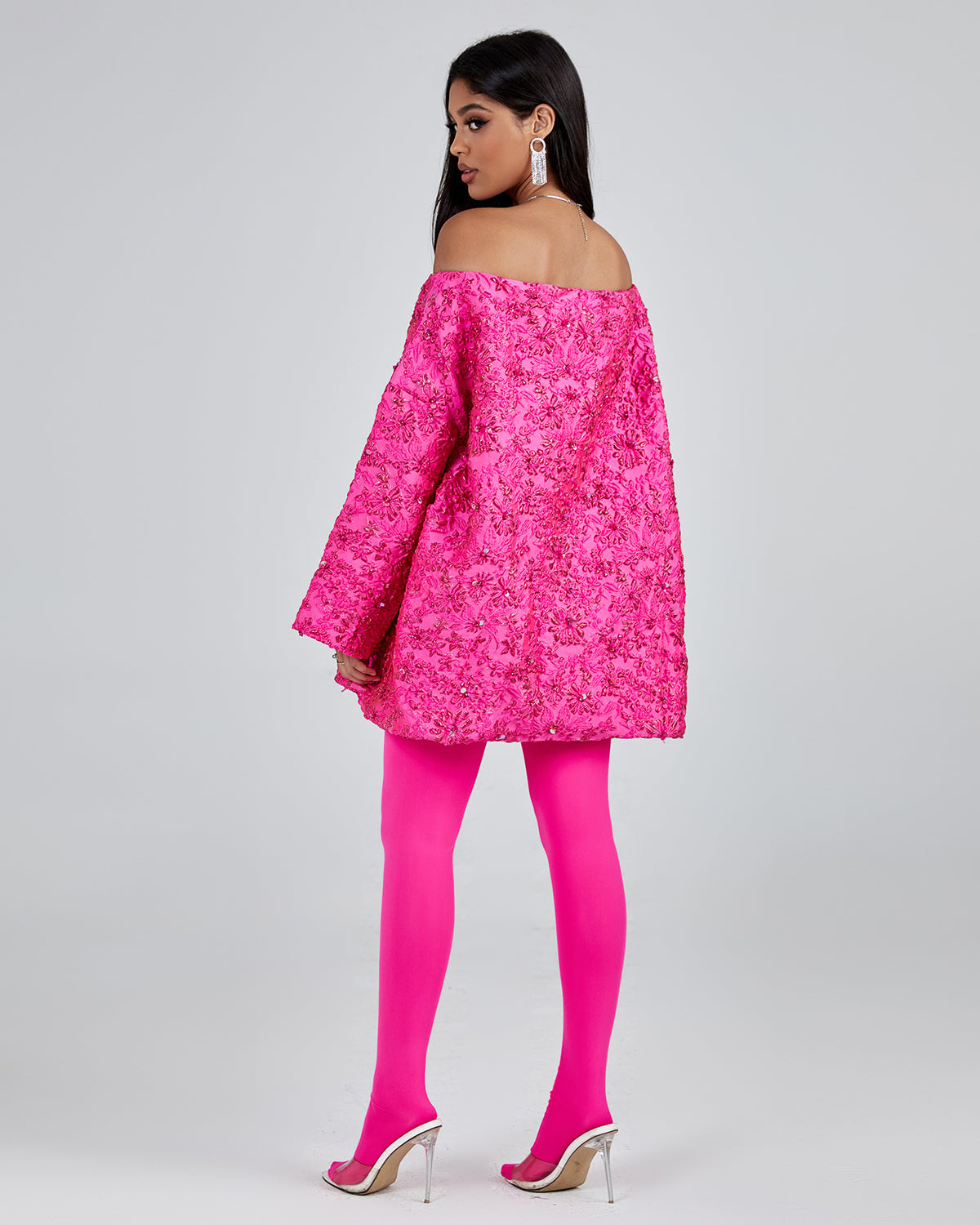 Off Shoulder Jacquard Loose Fitting Dress