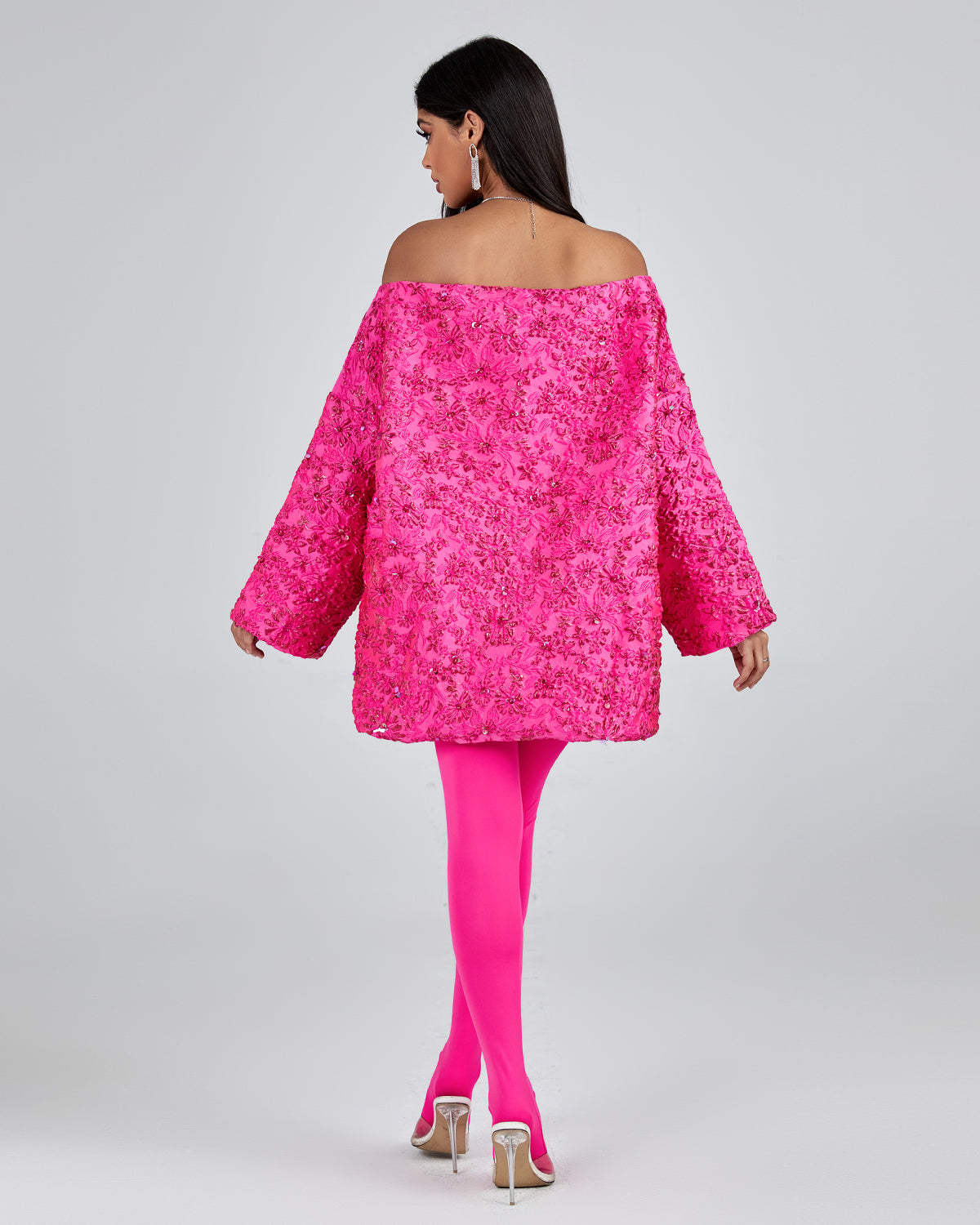 Off Shoulder Jacquard Loose Fitting Dress