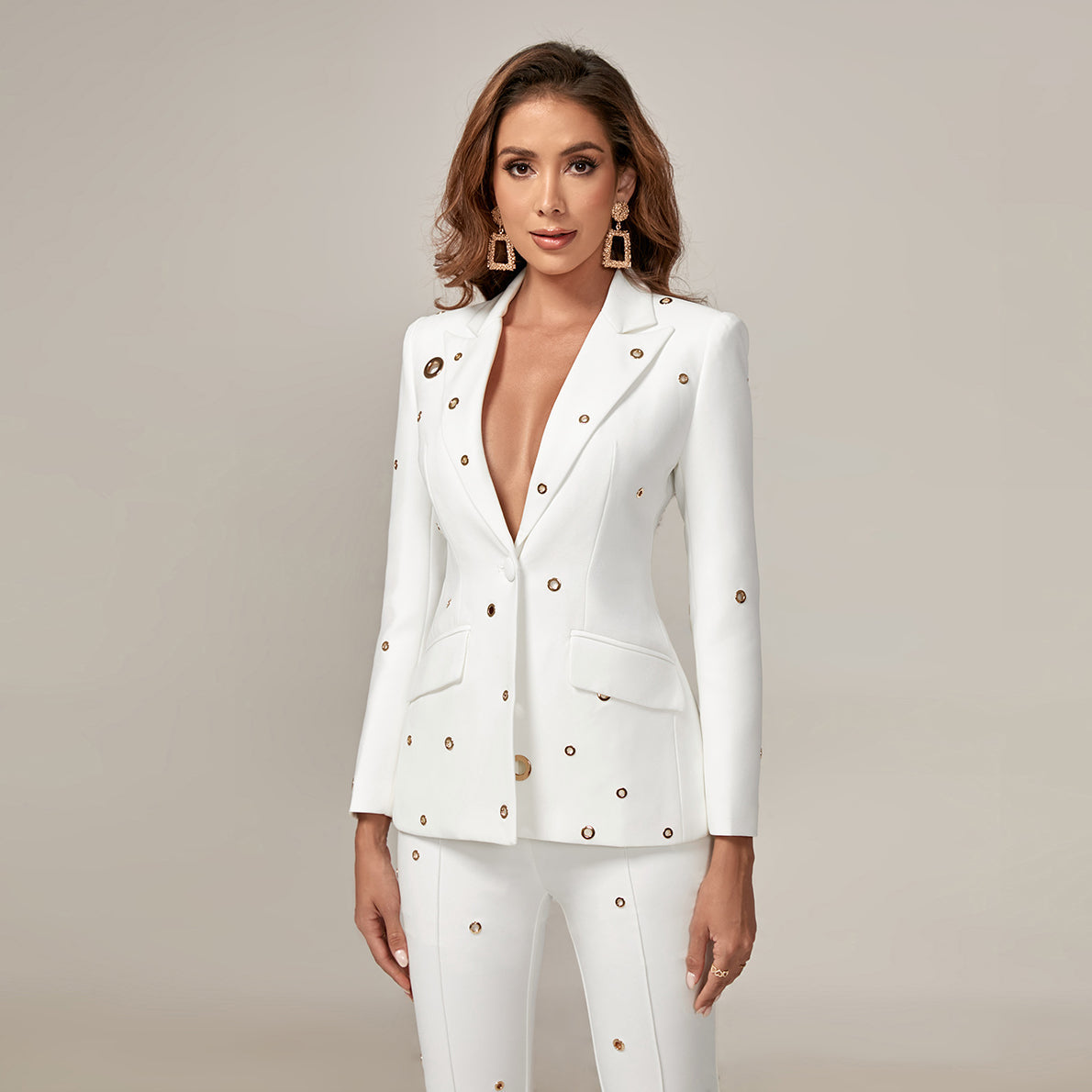 Metal Ring & Mid-High Waist Flared Suit