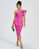 One Shoulder Ruffle Cocktail Bandage Dress