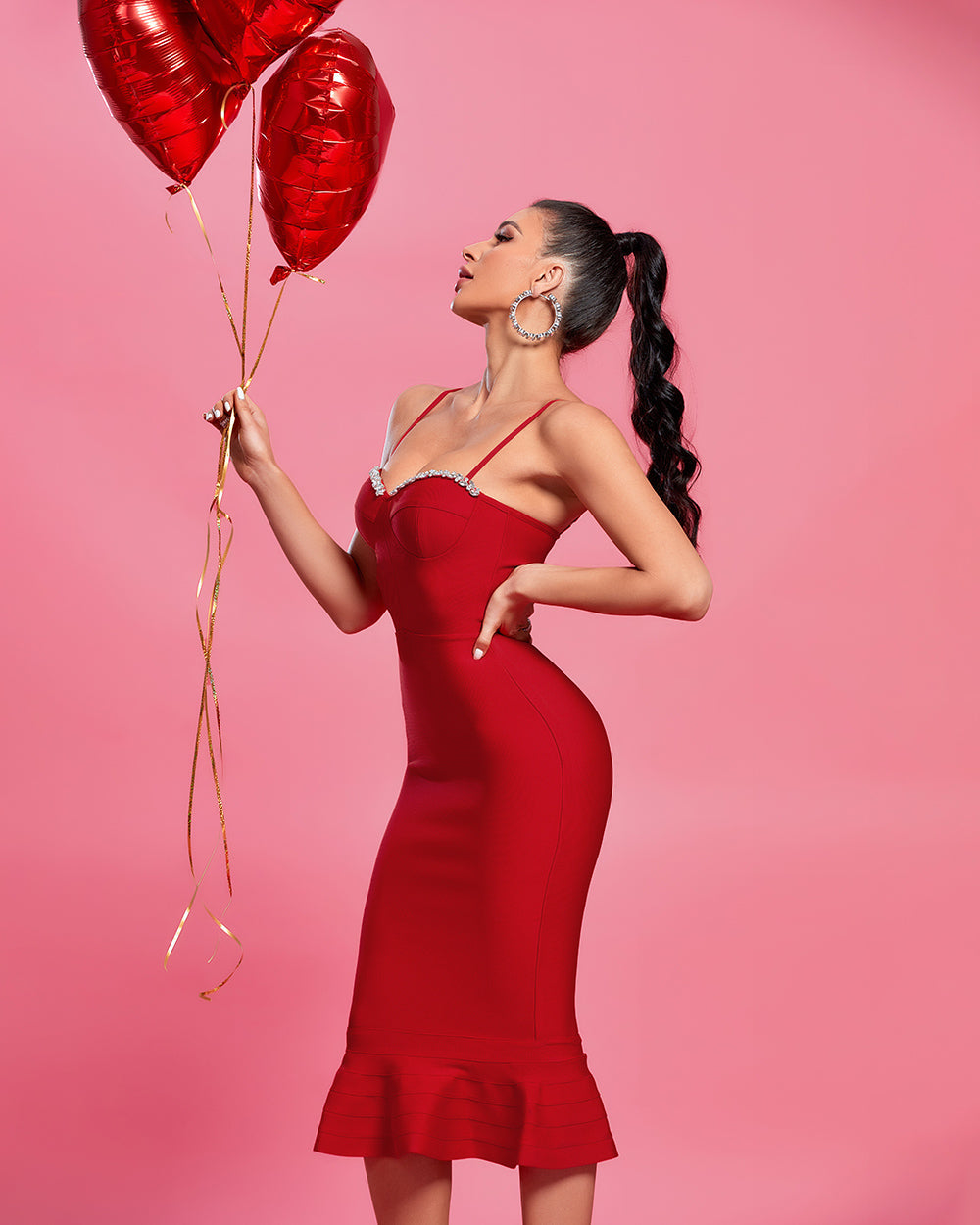 Strappy Crystal Midi Fishtail Bandage Dress