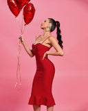 Strappy Crystal Midi Fishtail Bandage Dress