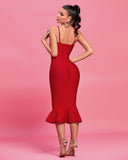 Strappy Crystal Midi Fishtail Bandage Dress