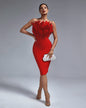 Strapless Feather Midi Bandage Dress