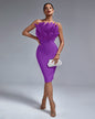 Strapless Feather Midi Bandage Dress