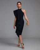 Asymmetric Ruffle Midi Bandage Dress