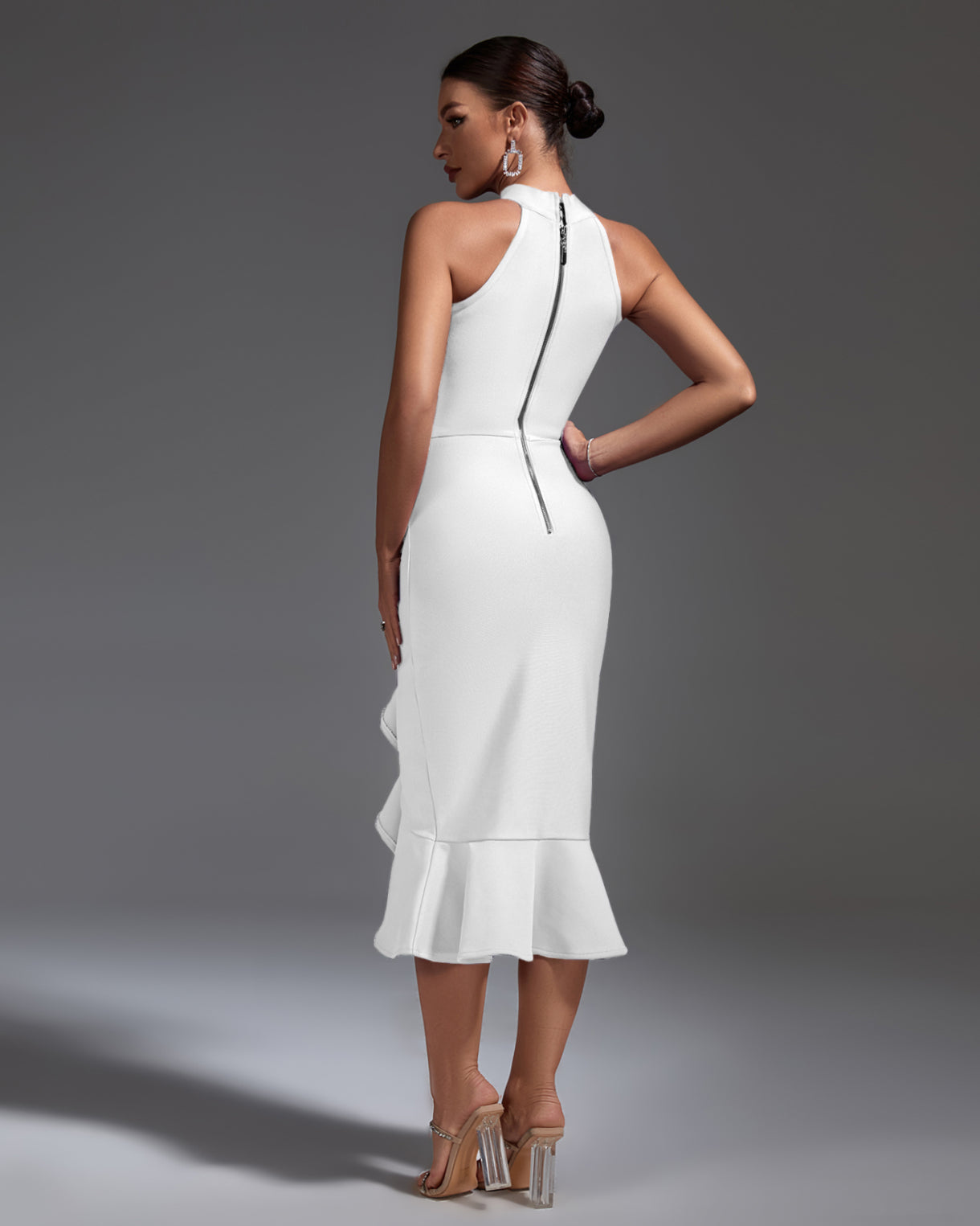 Elegant Ruffle Midi Bandage Dress