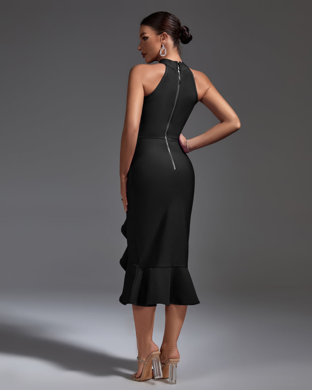 Elegant Ruffle Midi Bandage Dress