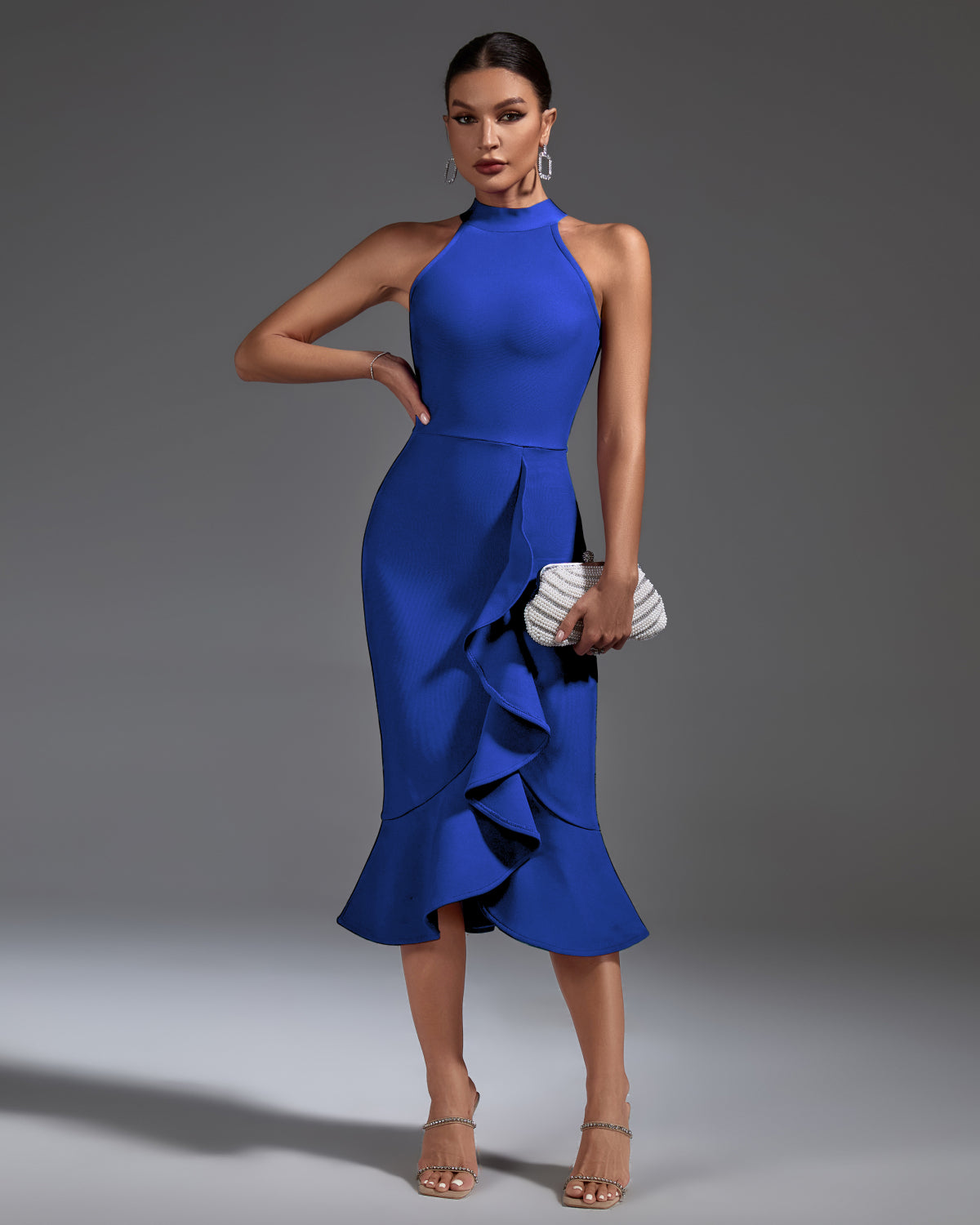 Elegant Ruffle Midi Bandage Dress