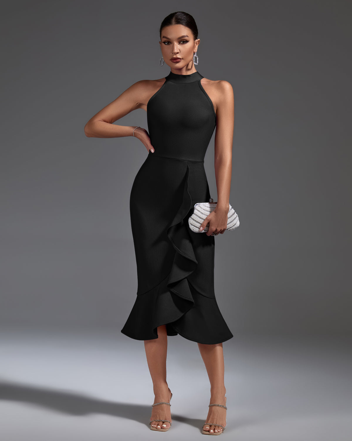 Elegant Ruffle Midi Bandage Dress