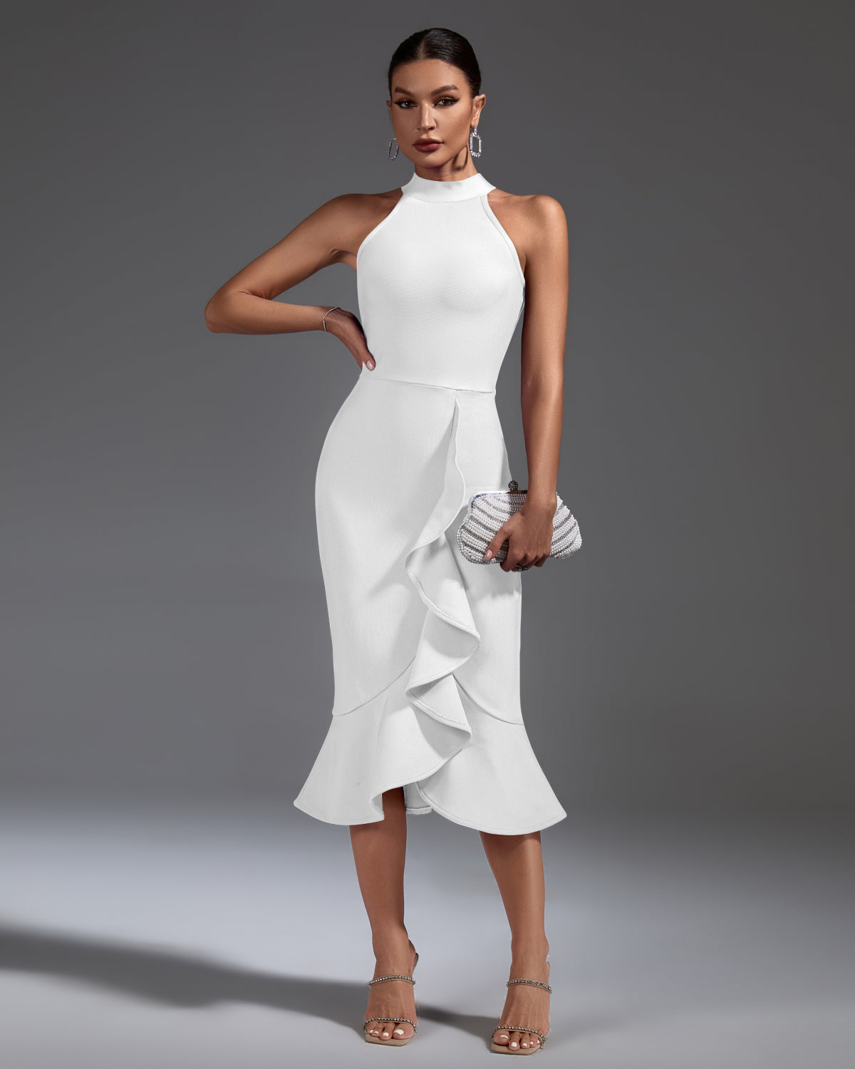 Elegant Ruffle Midi Bandage Dress