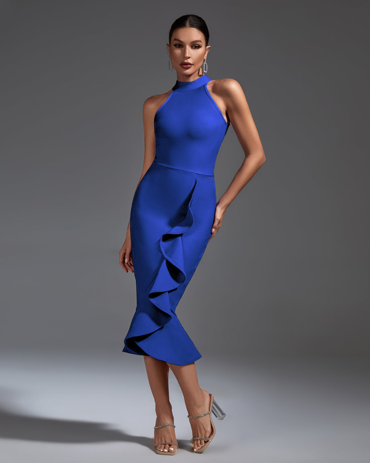 Elegant Ruffle Midi Bandage Dress