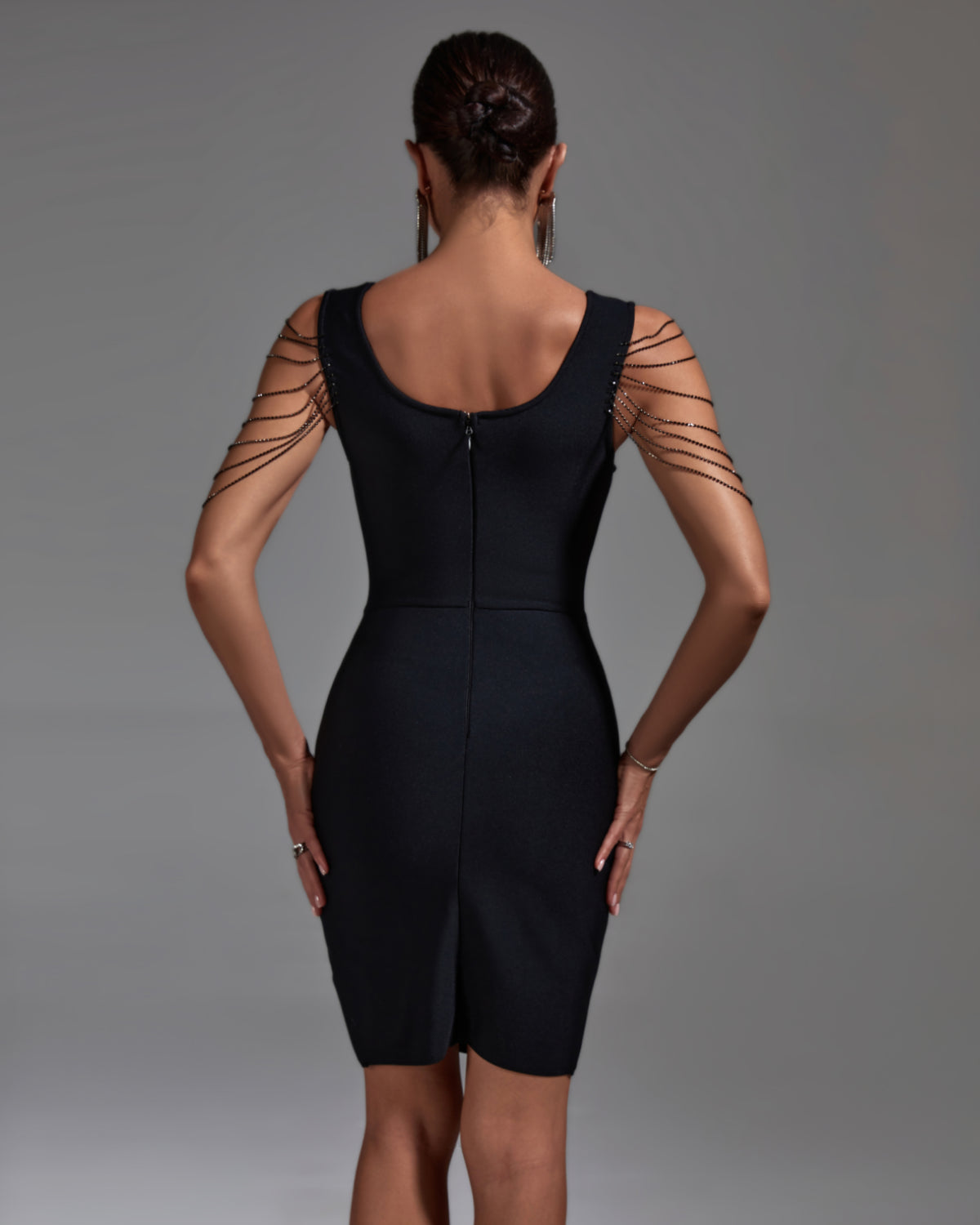 V Neck Draped Beads Bandage Dress
