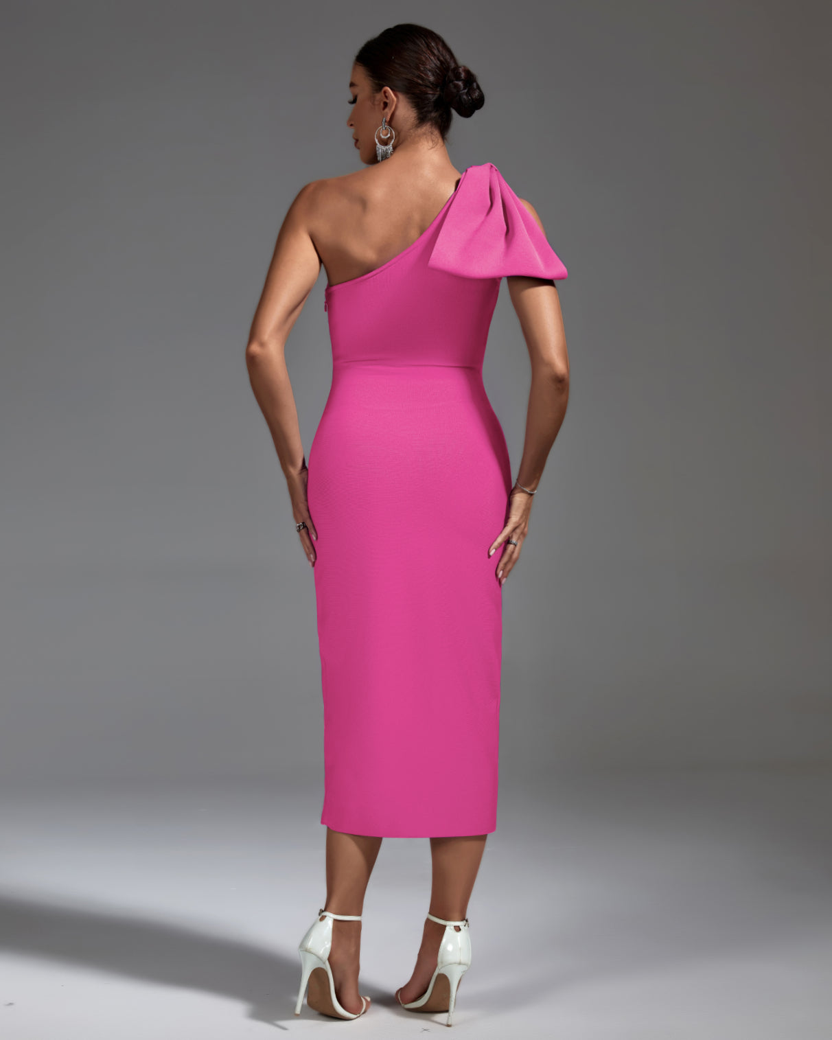 One Shoulder Side Slit Midi Bandage Dress