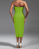 Strapless Pleated Midi Bandage Dress