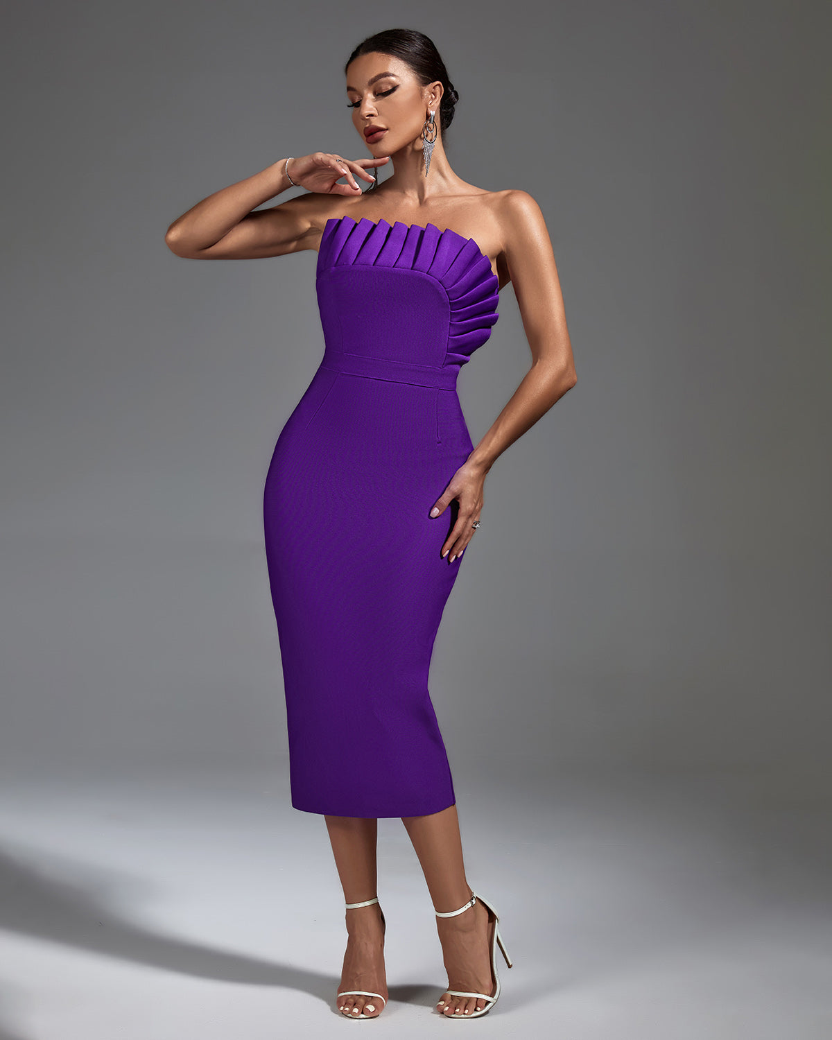 Strapless Pleated Midi Bandage Dress