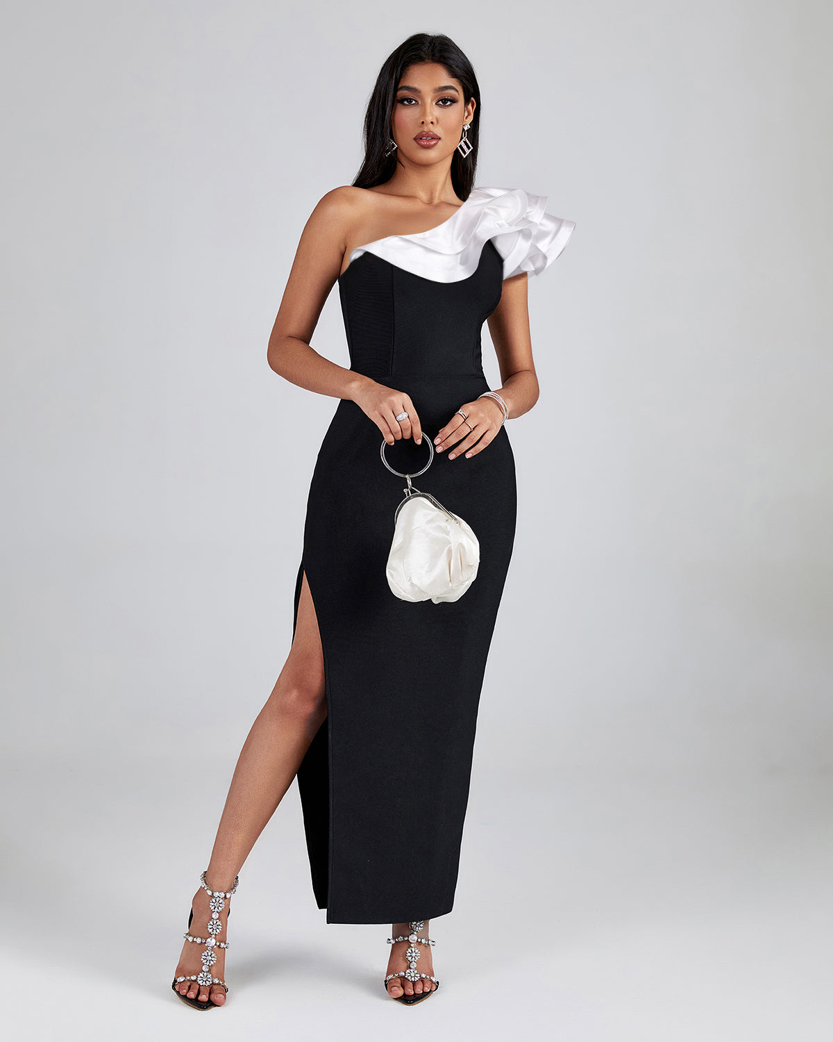 Irregular Ruffled Side Slit Bandage Dress