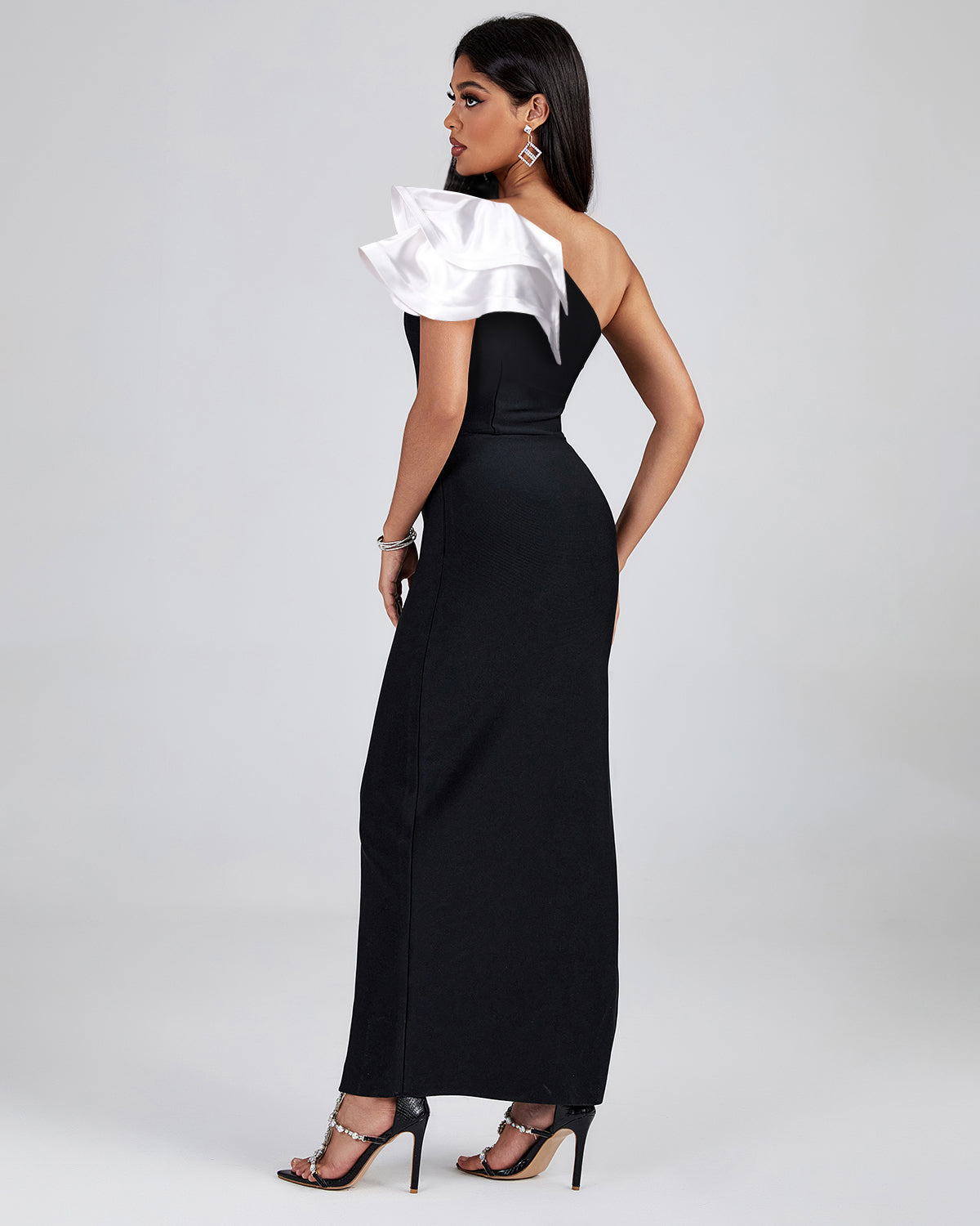 Irregular Ruffled Side Slit Bandage Dress