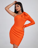One Shoulder Pleated Bandage Dress