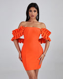 Off Shoulder Azo Mini Bandage Dress