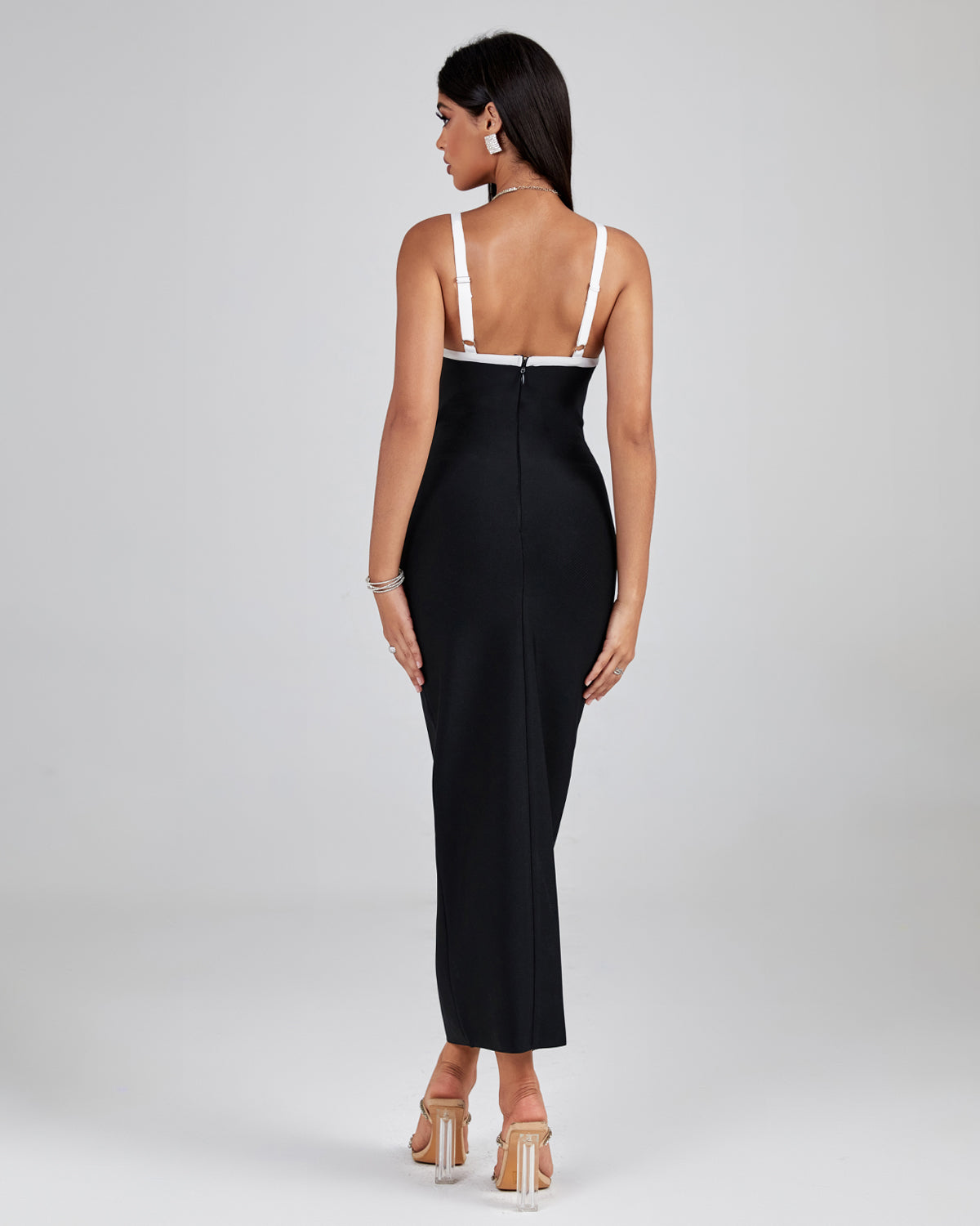 White-Stripe Midi Bandage Dress
