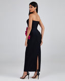 Pleated Ornamented Bandage Long Dress
